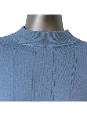 Paul Fredrick Mock Neck Sweater S Ribbed Cotton Blend Light Blue Made In Italy